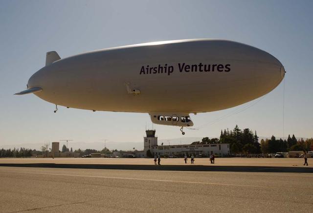 Airship Ventures arrives at its home base at Moffett Federal Airfield NASA Research Park.