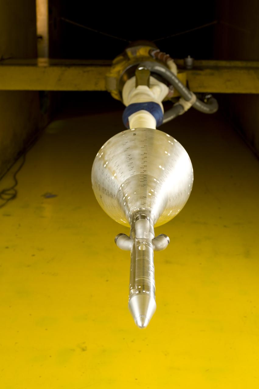 CEV (Crew Escape Vehicle) LAS 51 aeroacoustic test-97-0186 in the Ames 9x7FT Supersonic Wind Tunnel