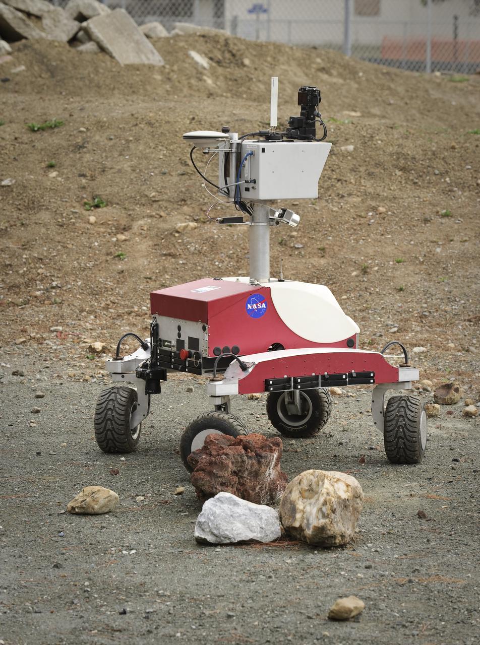 K-10 'Red' planetary rover in the Nasa Ames Marscape: operations tests at Marscape (Ames Mars Yard) with remote operations from Ames Future Flight Centeral (FFC) Simulator,.