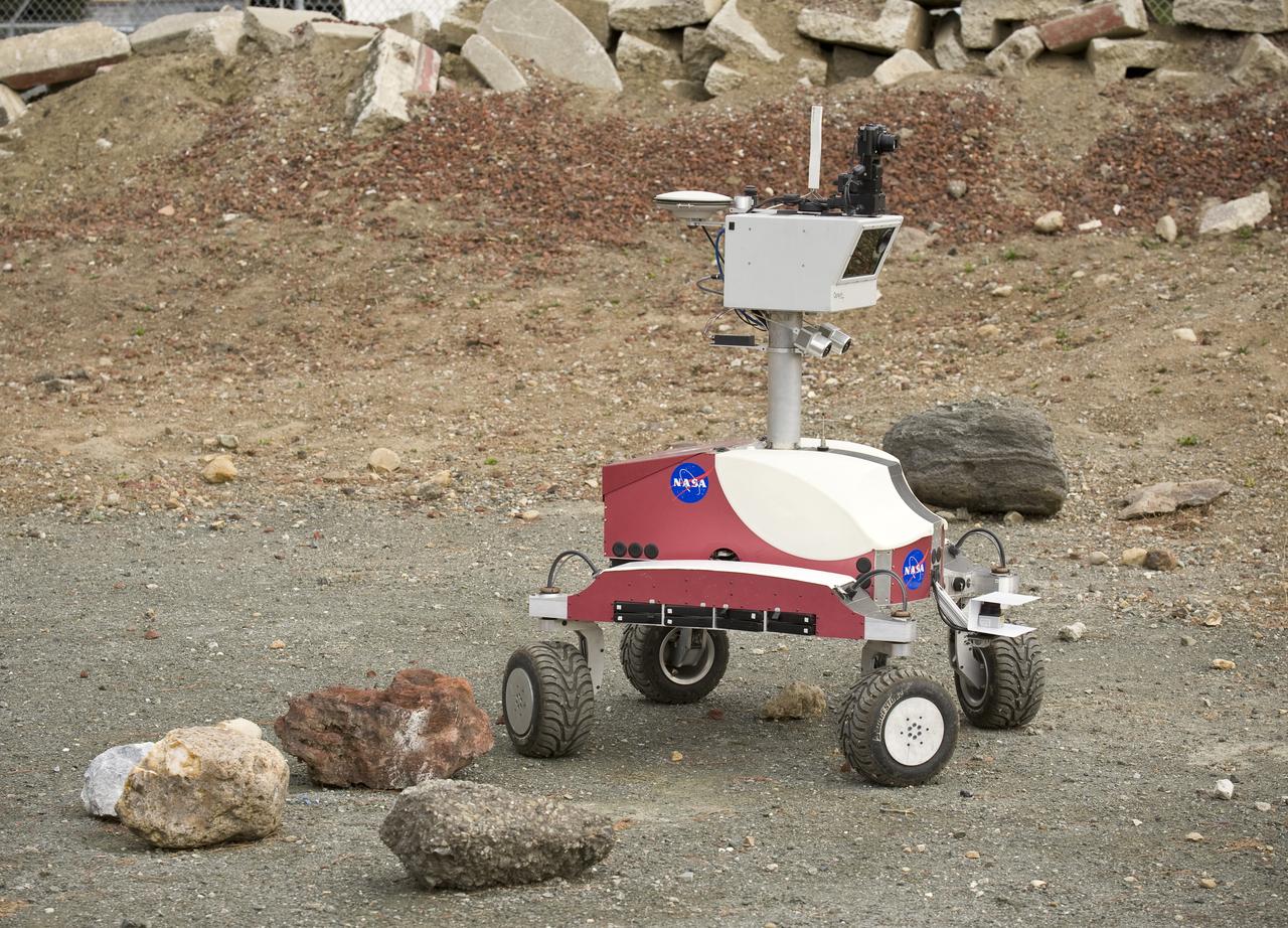 K-10 'Red' planetary rover in the Nasa Ames Marscape: operations tests at Marscape (Ames Mars Yard) with remote operations from Ames Future Flight Centeral (FFC) Simulator,.