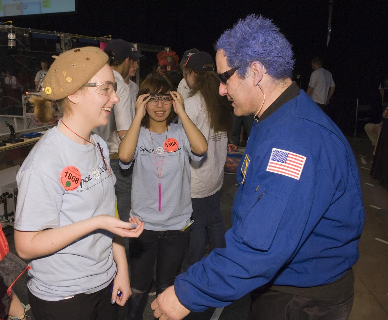 FIRST Robotics Competition  'Lunacy'  hosted by NASA at San Jose State University Event Center. For Inspiration and Recognition of Science and Technology let the games begin. with Mark Leon, Ames Research Robotics Alliance Project Lead encourages the Ames Space Cookies team #1868