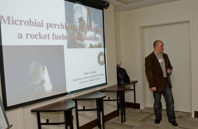 Directors Colloquium: Science Seminar by John Coates, Associate Professor of Microbiology at the University of California, Berkeley, on Microbial Perchlorate Reduction. The discovery of perchlorate in soils at the Phoenix Landing site, makes this type of organisms interesting analogues to potential life on Mars.