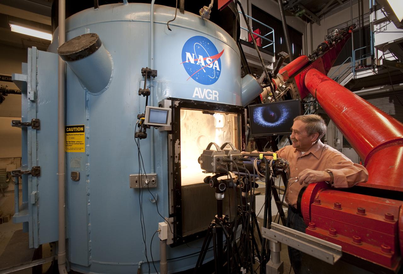 Dr. Peter Schultz, Brown University at NASA Ames Vertical Gun Range Facility during running of tests simulating LCROSS impact debris in preparaton for the real thing on October 9, 2009 when LCROSS impact the Moon southpole in search of hidden water.