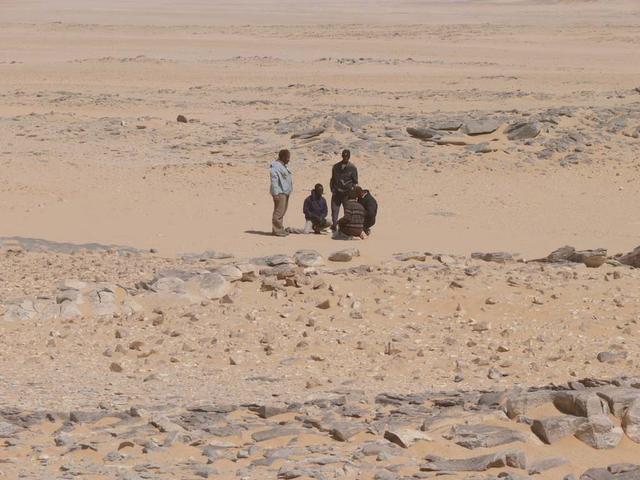 An SUV-sized Asteroid 2008TC# Impacts on October 7, 2008 in the Nubian Desert, Northern Sudan: Dr. Peter Jenniskens, NASA/SETI joined Muawia Shaddas of the University of Khartoum in leading an expedition on a search for samples. (Mauwia checks on find) Photo Credit: NASA/SETI/P. Jenniskens