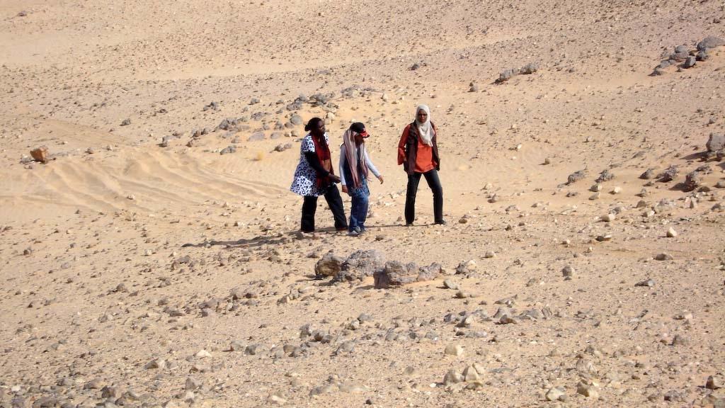 An SUV-sized Asteroid 2008TC# Impacts on October 7, 2008 in the Nubian Desert, Northern Sudan: Dr. Peter Jenniskens, NASA/SETI joined Muawia Shaddas of the University of Khartoum in leading an expedition on a search for samples.  searching  Photo Credit: NASA/SETI/P. Jenniskens