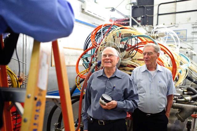 Dr William 'Bill' Borucki, NASA Ames Scientist on the Kepler Mission and John W. 'Jack' Boyd, NASA Ames Historian at the Ames Arc Jet Complex, Aerodynamic Heating Facility  talking with a Mercury News photographer about the Kepler Mission and the 40th Anniversary of the Apollo 11 Mission.