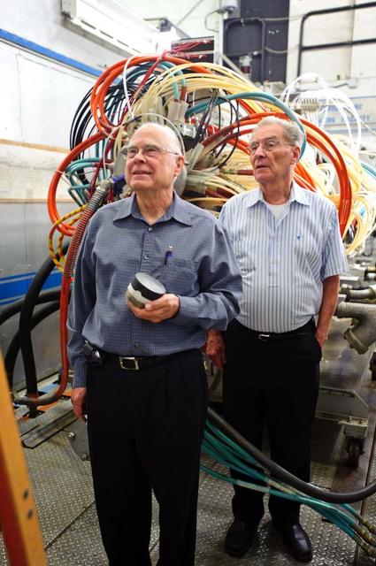 Dr William 'Bill' Borucki, NASA Ames Scientist on the Kepler Mission and John W. 'Jack' Boyd, NASA Ames Historian at the Ames Arc Jet Complex, Aerodynamic Heating Facility  talking with a Mercury News photographer about the Kepler Mission and the 40th Anniversary of the Apollo 11 Mission.