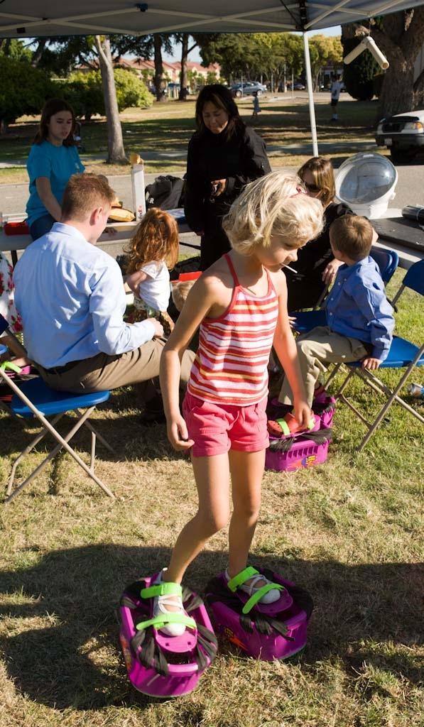 MoonFest: From Apollo to LCROSS and Beyond public event at NASA'S Ames Researc Center, Moffett Field, Calif. The day included scientific talks, model rocket launches on the flight line, musical performances, family-friendly activities and more. The moon boots booth, walking was quiet a challenge.