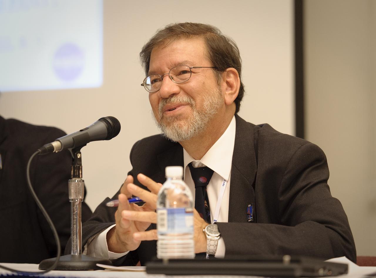 International Space University (ISU) and Singularity University (SU) Emerging Space Nations Panel held at NASA's Ames Research Center 2009 host site. Angie Bukley, ISU SSP09 program director, speaks with the panel moderator, Ray Williamson, ISU SSP09 distinguished lecturer and executive director of the Secure World Foundation, Superior, Colo., before the discussion begins.