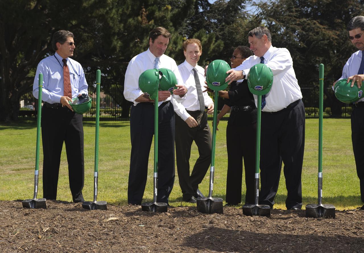 Sustainability Base Ground Breaking ceremony  with Steve Zornetzer, Associate Director Ames Research Center, Lt. Governor John Garamendi of California, Kenvin Burke,  Jane Grant, Architect AECOM, Pete Worden, Director Ames Research Center,  Swinerton Builders Rep. ready to turn the first shovel.