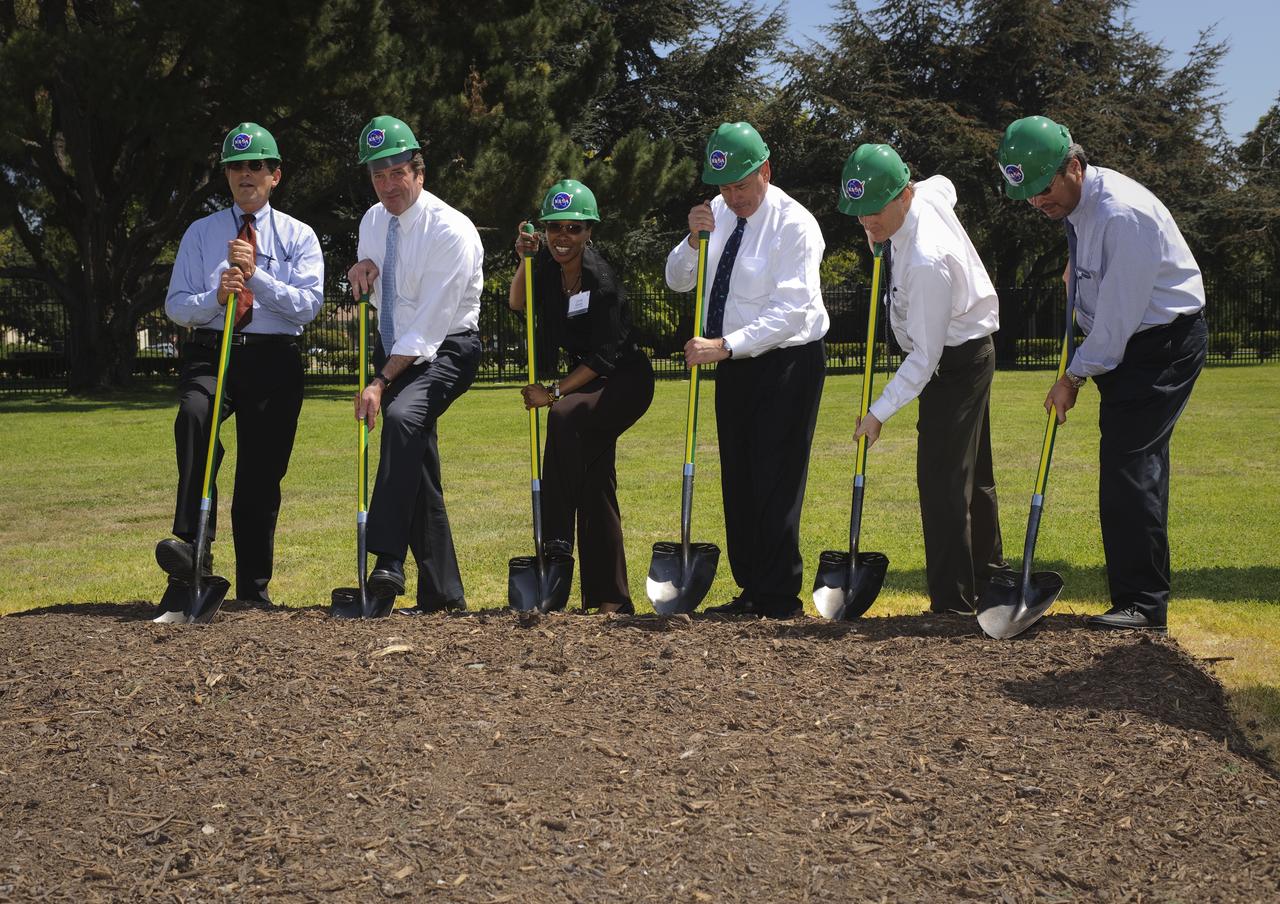Sustainability Base Ground Breaking ceremony with Steve Zornetzer, Associate Director Ames Research Center, Lt. Governor John Garamendi of California, Jane Grant, Architect AECOM, Pete Worden, Director Ames Research Center, Kenvin Burke,  Swinerton Builders Rep. ready to turn the first shovel.