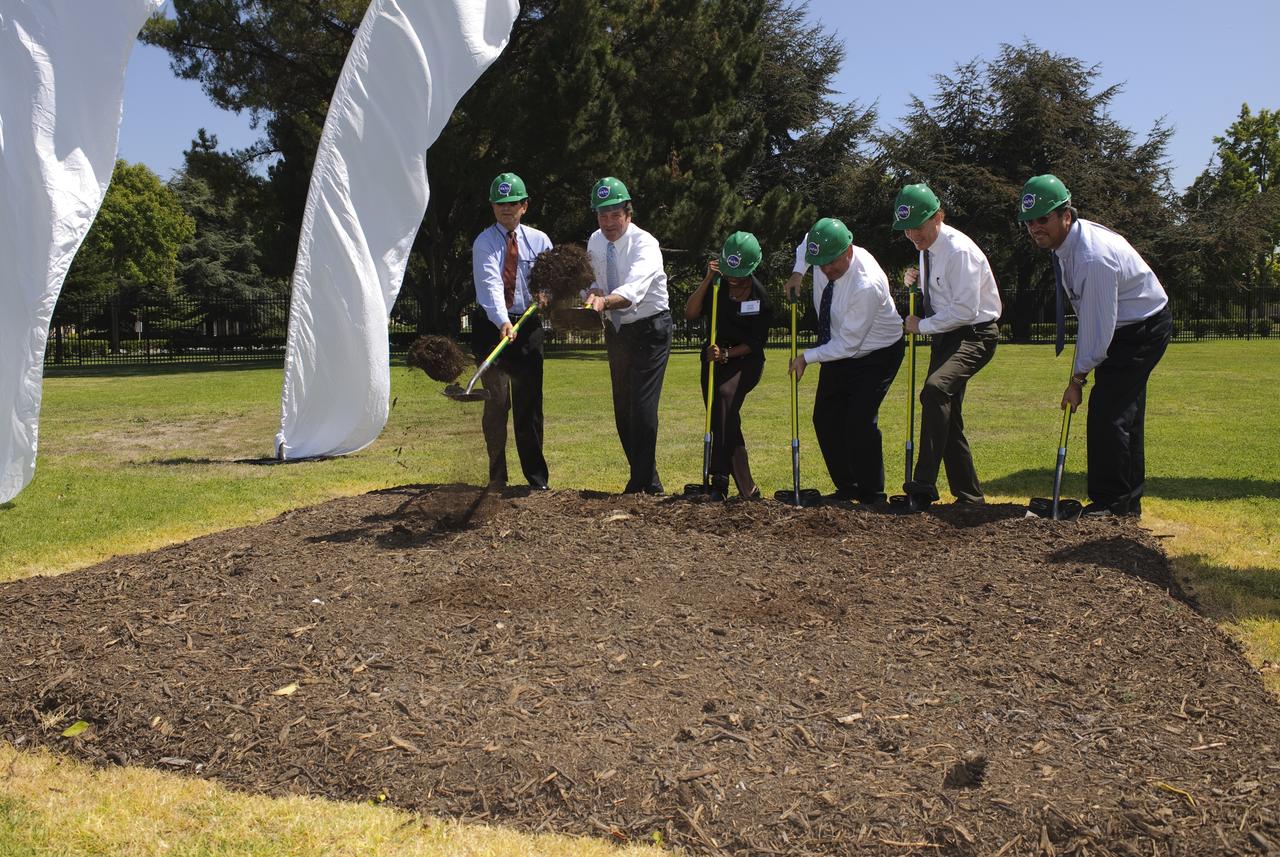Sustainability Base Ground Breaking ceremony with Steve Zornetzer, Associate Director Ames Research Center, Lt. Governor John Garamendi of California, Jane Grant, Architect AECOM, Pete Worden, Director Ames Research Center, Kenvin Burke,  Swinerton Builders Rep. ready to turn the first shovel.