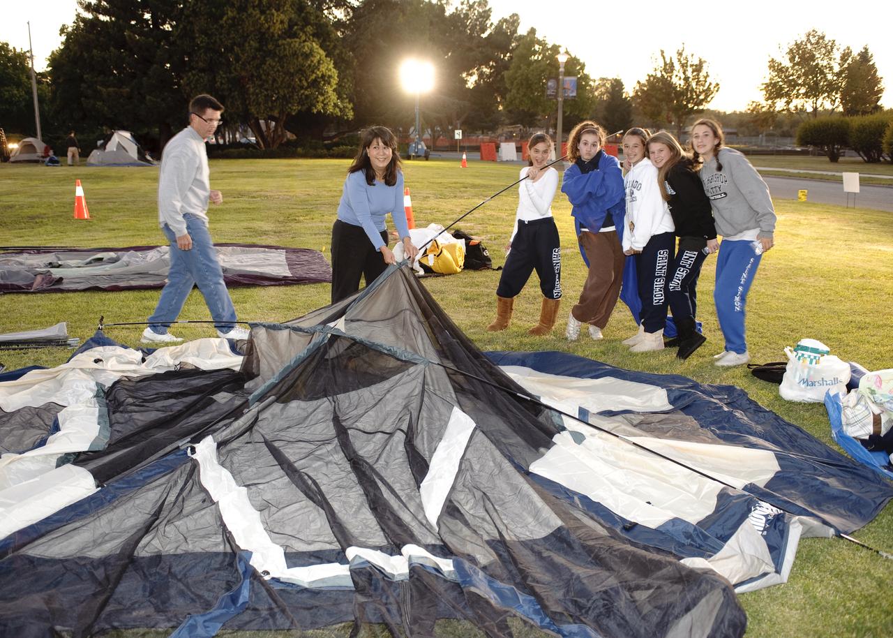 LCROSS Impact Night: Public invited to all night event are setting up tent in the Tent Area of Shenandoah Parade Grounds at NASA Ames Research Center, Moffett Field Calif.