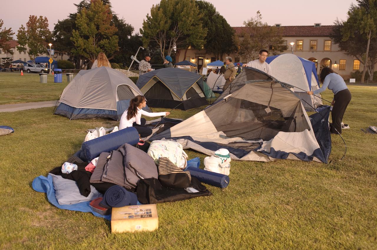 LCROSS Impact Night: Public invited to all night event are setting up tent in the Tent Area of Shenandoah Parade Grounds at NASA Ames Research Center, Moffett Field Calif.