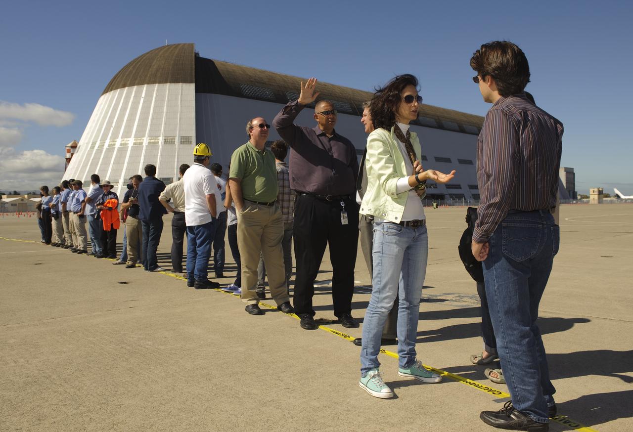Ames 70_year picture day on Flight line.  Donald James waving.