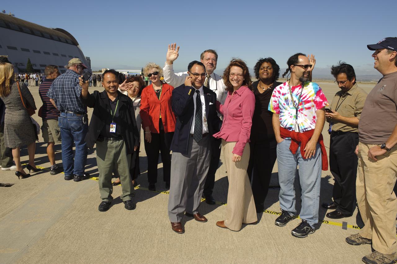Ames 70_year picture day on Flight line. In photo Doreen Cohen, Gabe Lozano and wife, Paul McKim,  Karen Bradford