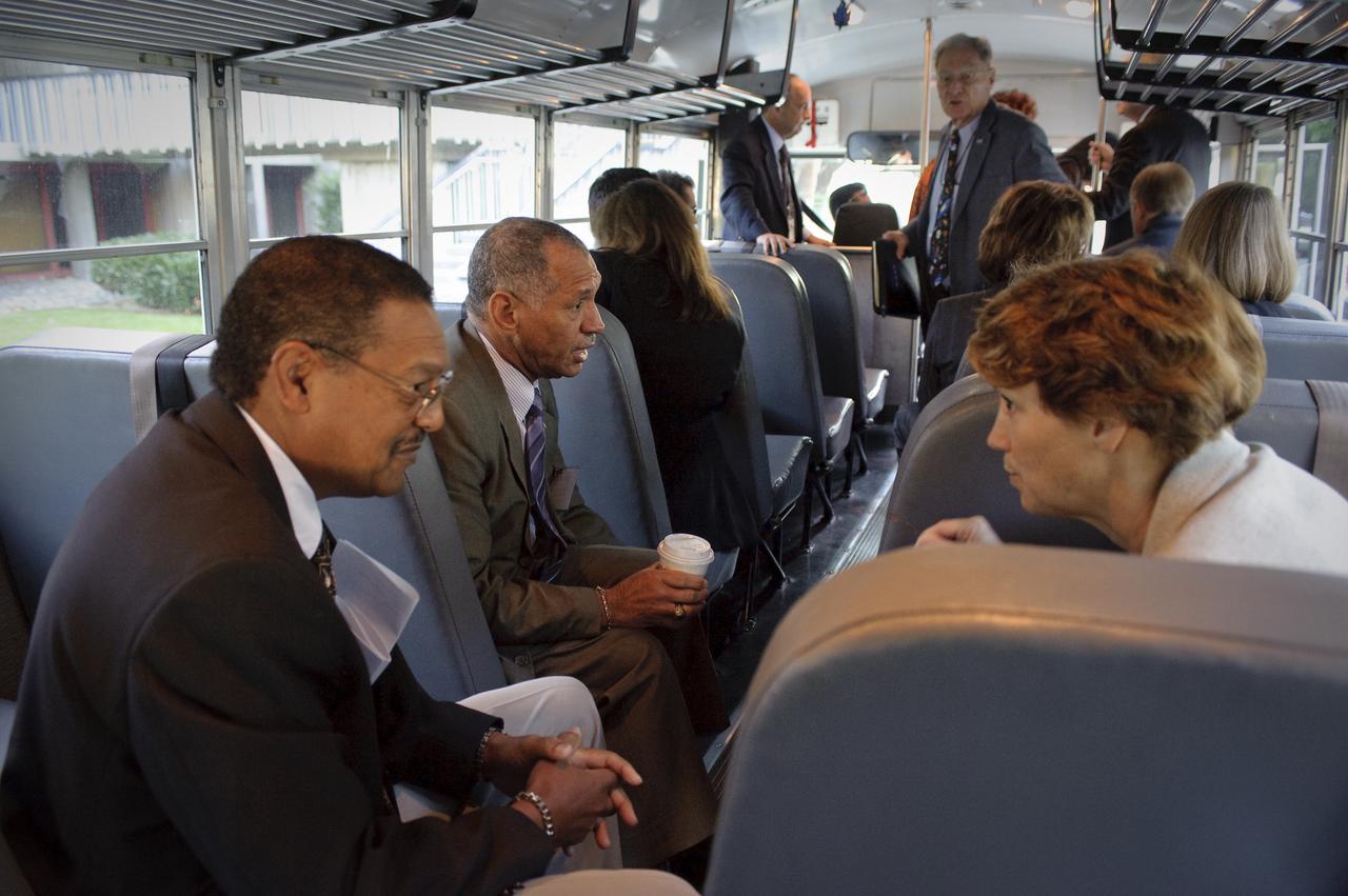 NASA Advisory Council Meeting at NASA Ames Research Center NRP Conference Center. on the bus Lew Braxton III taking with Eilene Collins and Charlie Bolden, NASA Administrator talking with Ester Dyson.