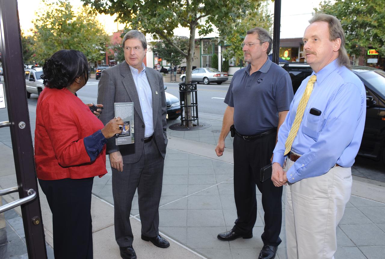Ames 70 Year Anniversary Exhibit in downtown Mountain View, California. Grand Opening at Meyer Appliance, Castro Street. From Left to right Sheila Johnson, Gary Martin, Paul McKim and Michael Bicay outside of Meyer Appliance before opening.