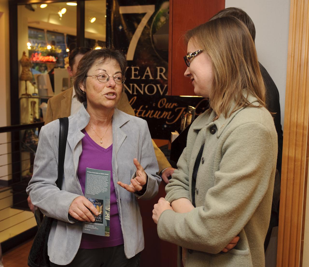 Ames 70 Year Anniversary Exhibit in downtown Mountain View, California. Grand Opening at Meyer Appliance, Castro Street. Lisa Lockyer, Ames Deputy Director of New Ventures and  Communications Division on right.