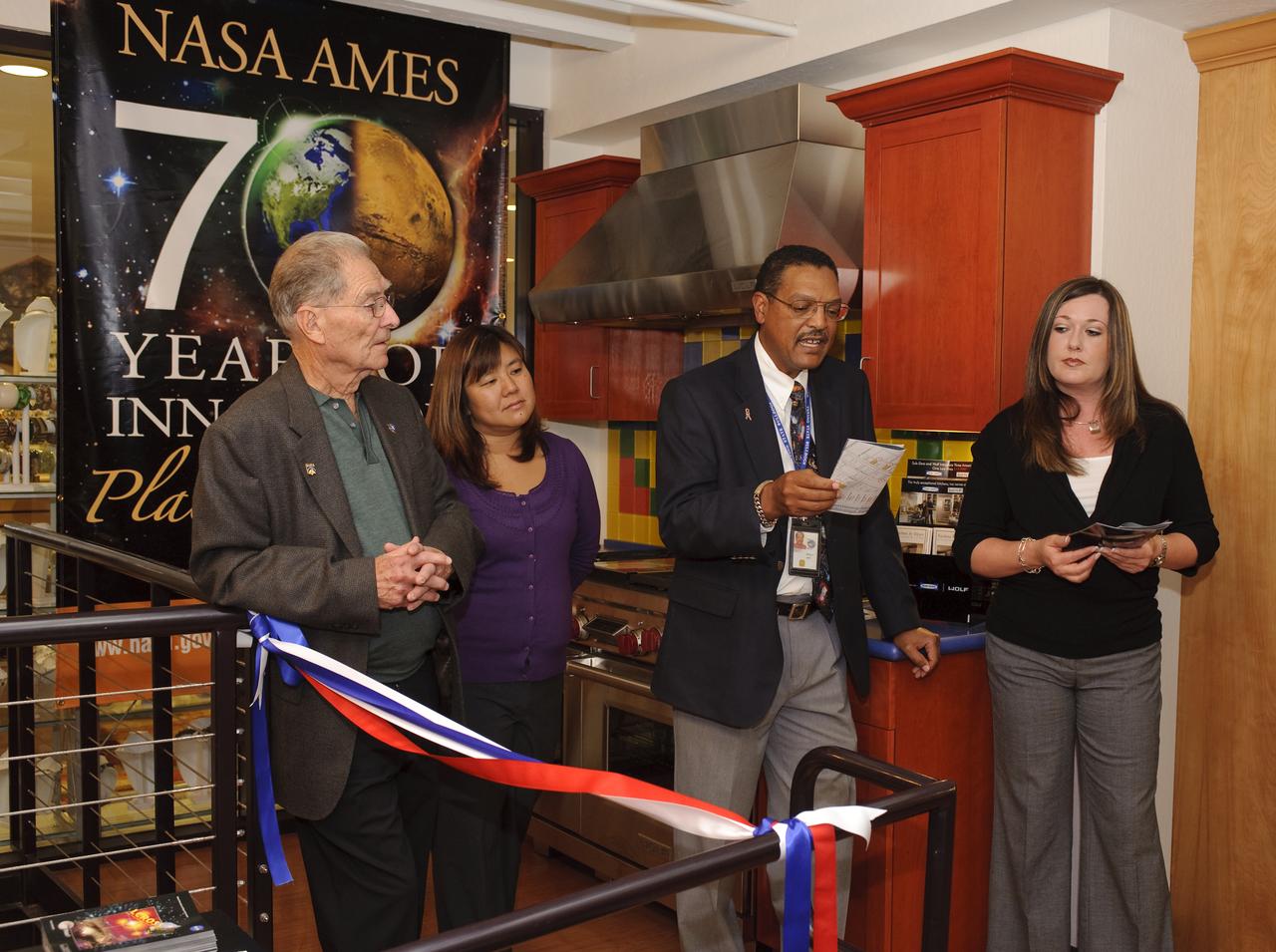 Ames 70 Year Anniversary Exhibit in downtown Mountain View, California. Grand Opening at Meyer Appliance, Castro Street. Jack Boyd, Ames Special Advisor to the Director and Historian, gives a brief hisory.