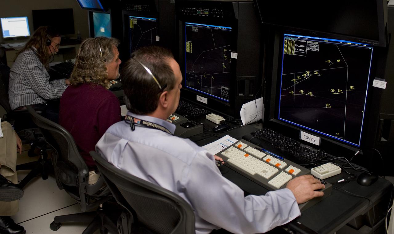 Efficient Descent Advisor, Simulaiton Number 2, ATC Lab N-257; ATC lab with Denver Air Traffic Controlers Glen Hilgedick and  Roger Bruce (on left)