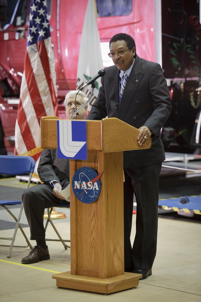 Lawrence Livermore National Laboratories media Day  for their LLNL project aimed at aerodynamic truck and trailer devices. Tests are being preformed in the Ames Full-Scale Aerodynamic Complex 80x120 foot wind tunnel. Lewis Braxton III, Deputy Director Ames Research Center speaker.