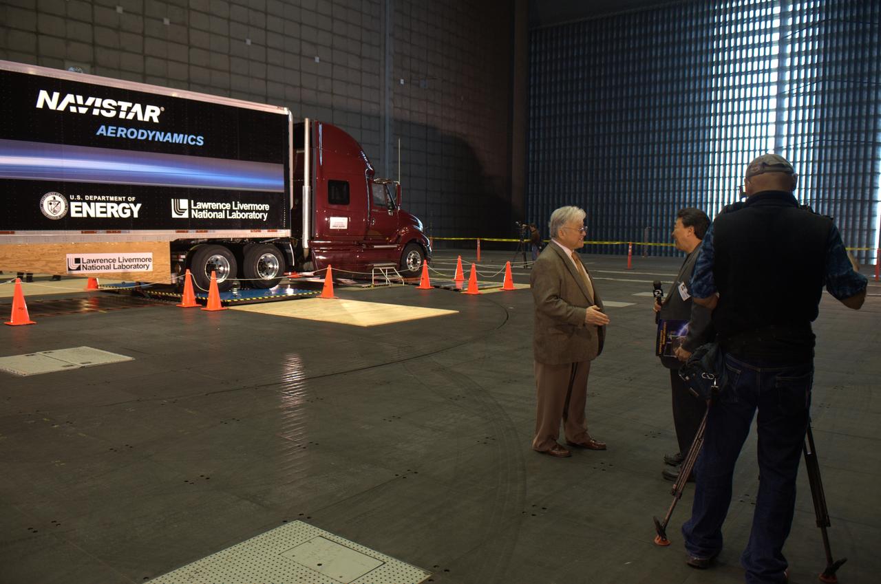 Lawrence Livermore National Laboratories media Day  for their LLNL project aimed at aerodynamic truck and trailer devices. Tests are being preformed in the Ames Full-Scale Aerodynamic Complex 80x120 foot wind tunnel. Mike Honda, U.S Congressman from California's 15th District