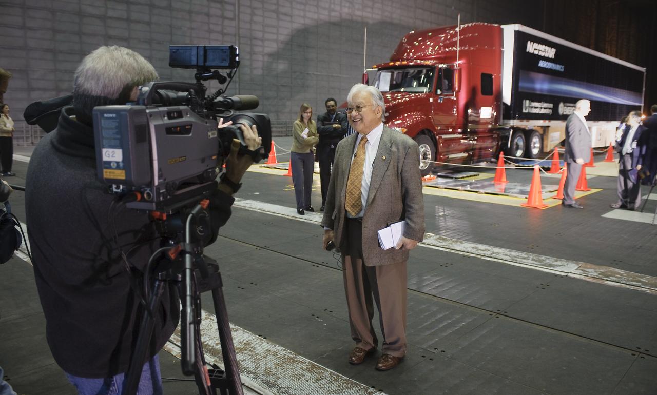 Lawrence Livermore National Laboratories media Day  for their LLNL project aimed at aerodynamic truck and trailer devices. Tests are being preformed in the Ames Full-Scale Aerodynamic Complex 80x120 foot wind tunnel.