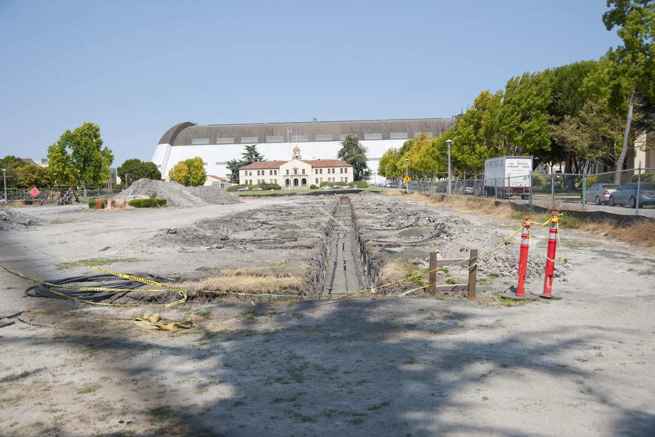 Construction of the new NASA Ames Green Building dubbed Sustainability Base located on the Ames Research Center campus at Moffett Field, CA. Thermal wells at north end of Shenandoah Parade grounds