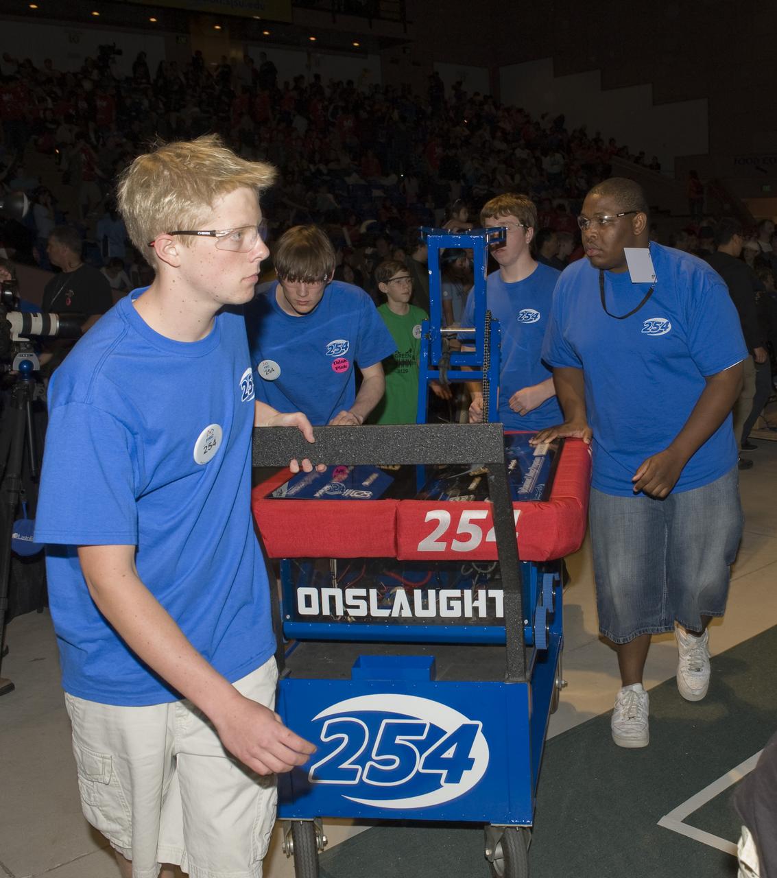 For Inspiration and Recognition of Science and Technology; FIRST Robotics Competition 2010 Silicon Valley Regional held at San Jose State University, San Jose, California Cheesy Poofs, Bellarmine College Preparatory, CA Team 254 NASA Ames/Mike Dininny sponsored)