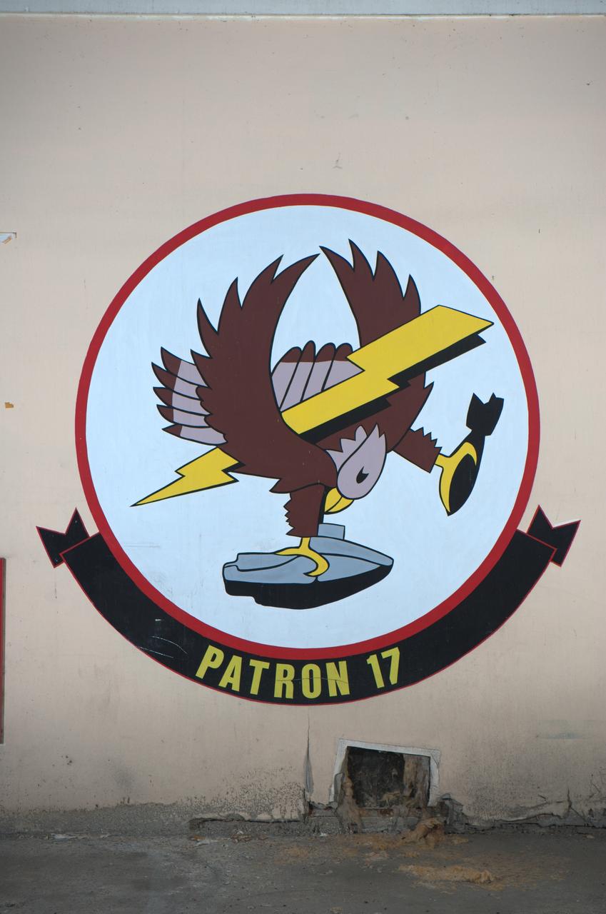 A proud Naval History. Squadron Logos in Hangar One at Moffett Federal Airfield, California.