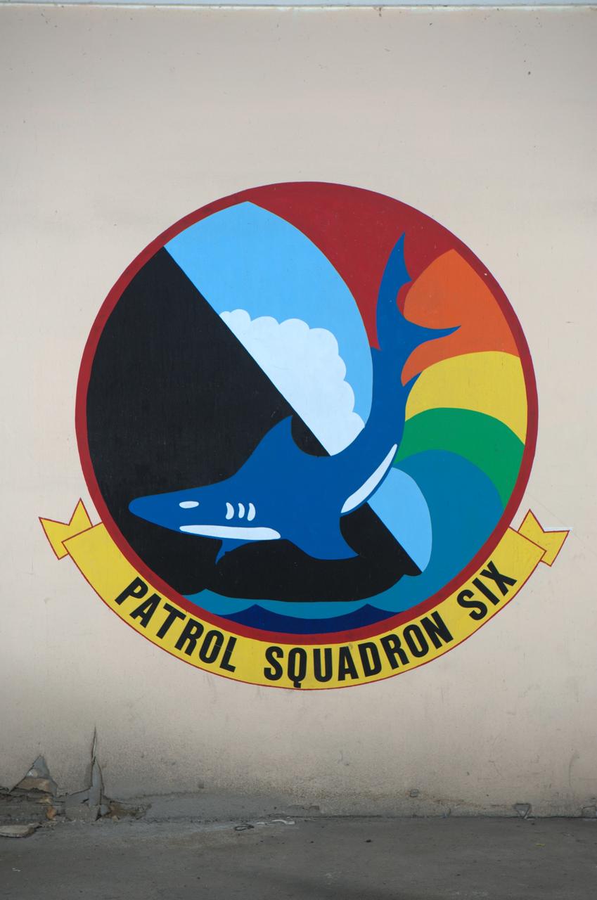 A proud Naval History. Squadron Logos in Hangar One at Moffett Federal Airfield, California.