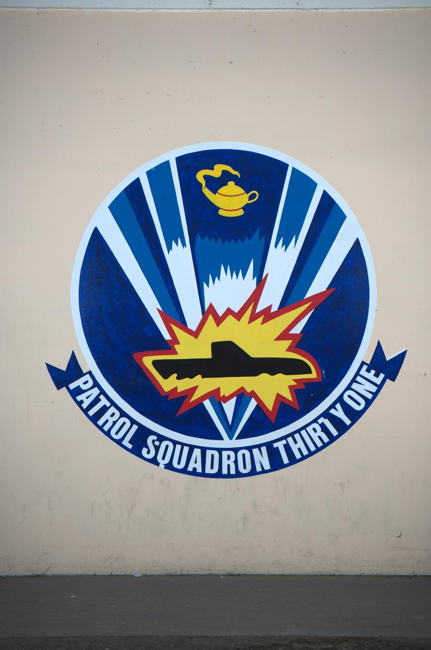 A proud Naval History. Squadron Logos in Hangar One at Moffett Federal Airfield, California.
