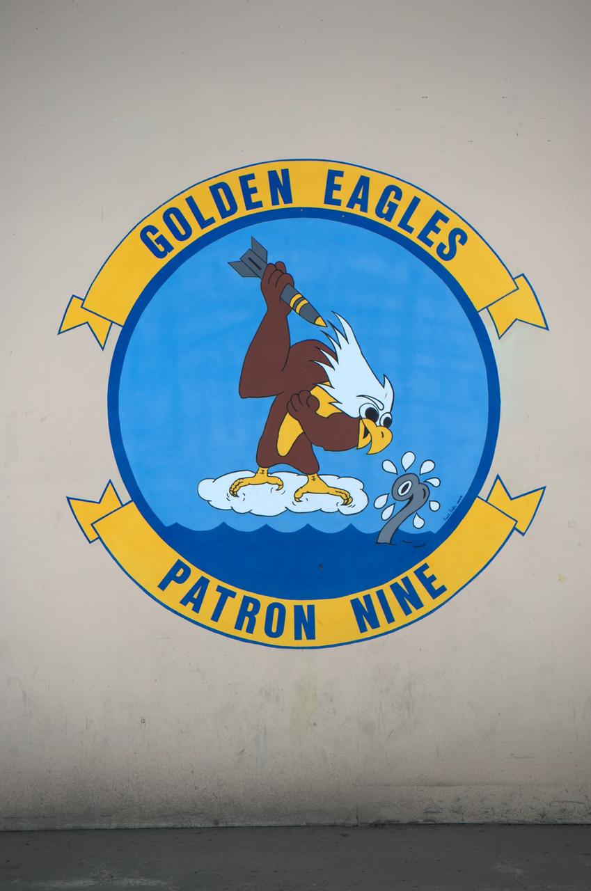 A proud Naval History. Squadron Logos in Hangar One at Moffett Federal Airfield, California.