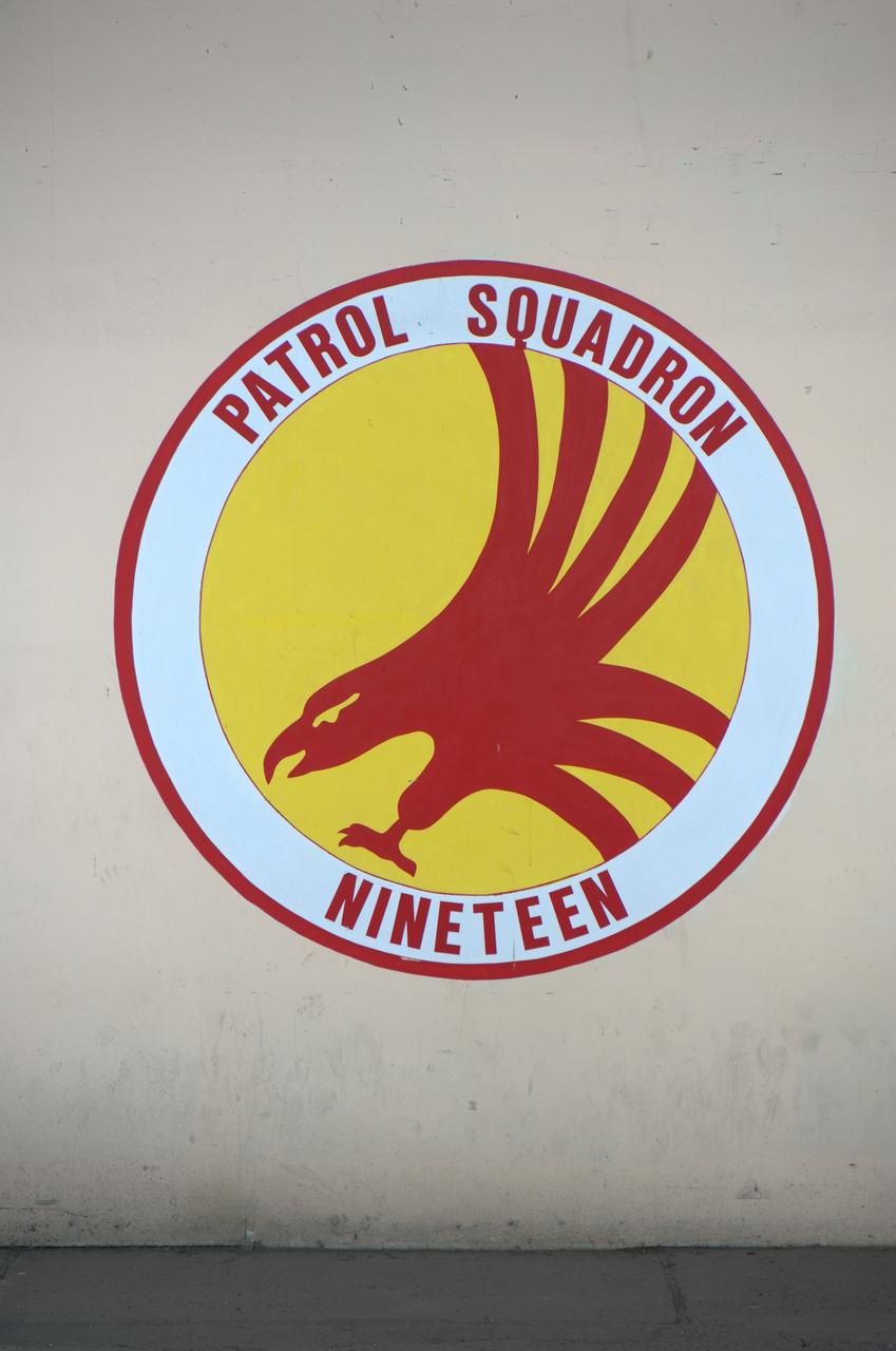 A proud Naval History. Squadron Logos in Hangar One at Moffett Federal Airfield, California.