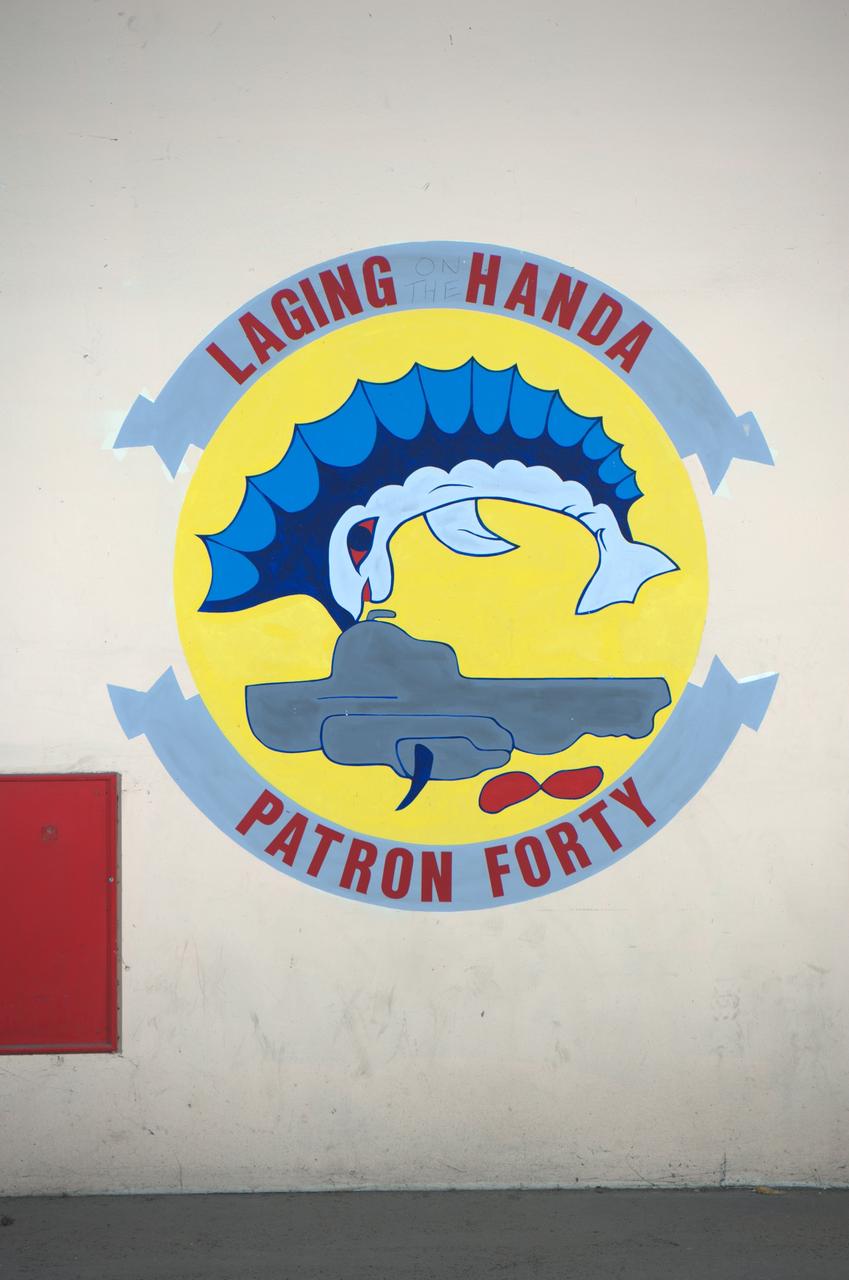 A proud Naval History. Squadron Logos in Hangar One at Moffett Federal Airfield, California.