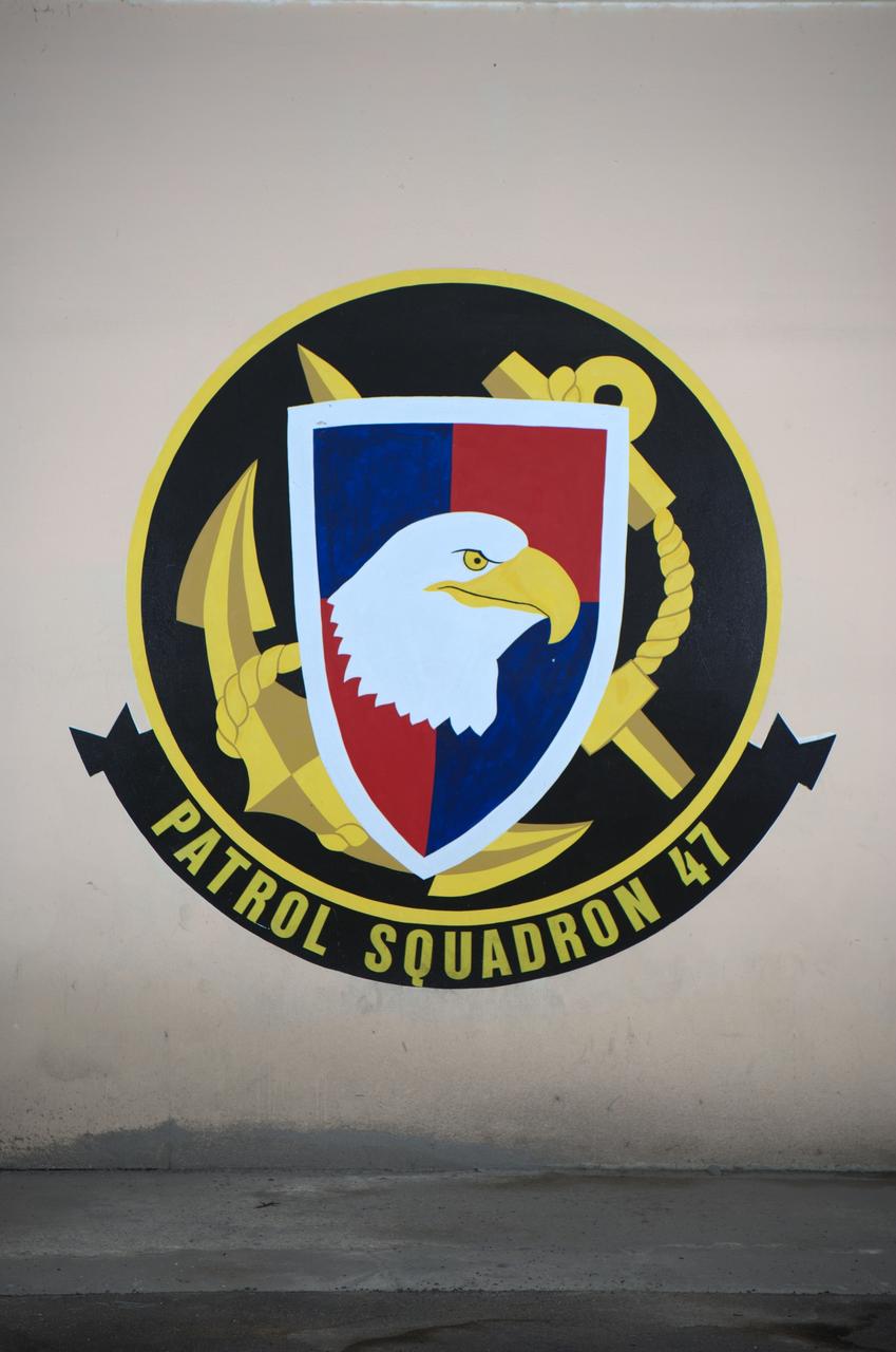 A proud Naval History. Squadron Logos in Hangar One at Moffett Federal Airfield, California.