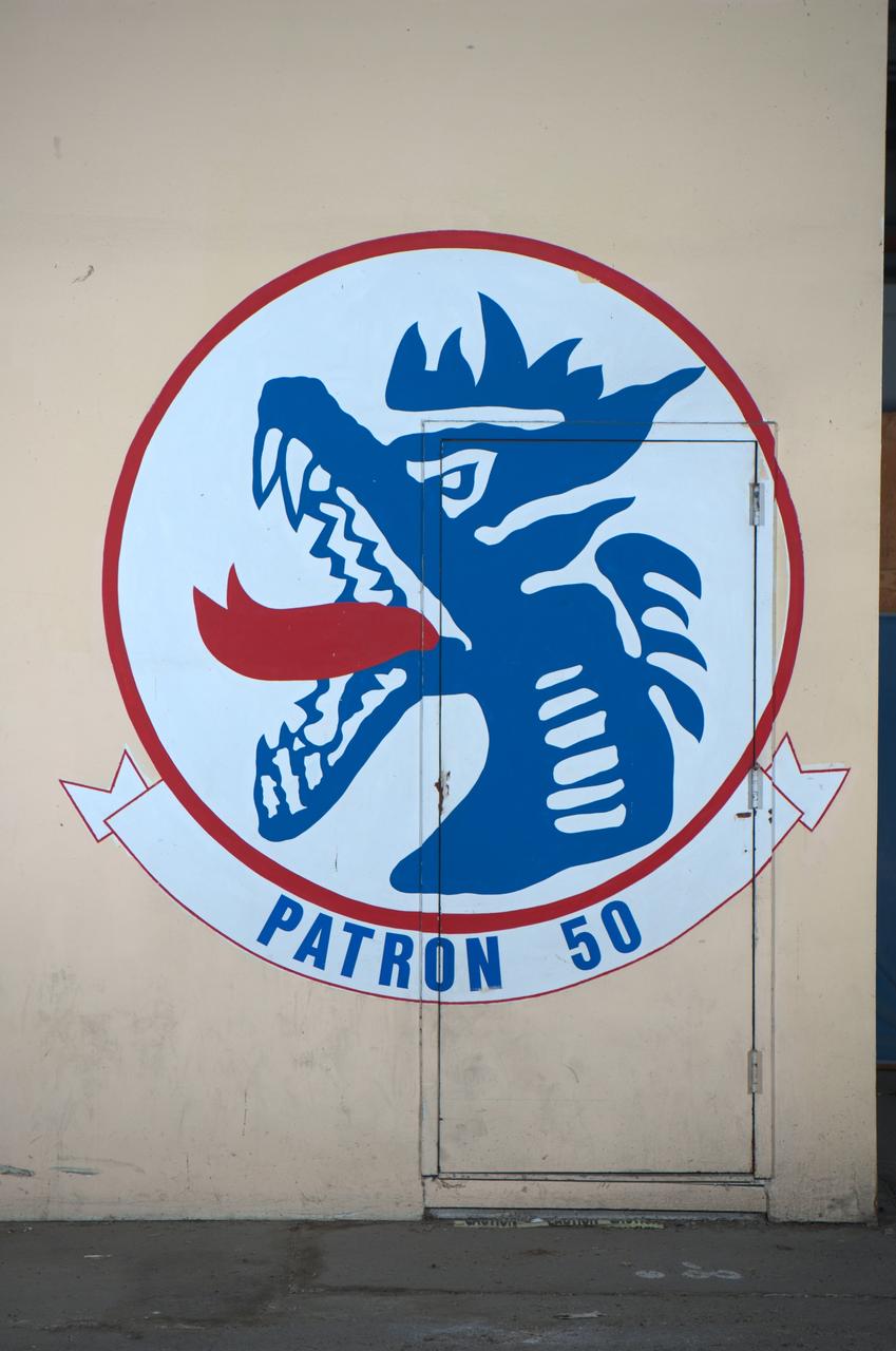A proud Naval History. Squadron Logos in Hangar One at Moffett Federal Airfield, California.