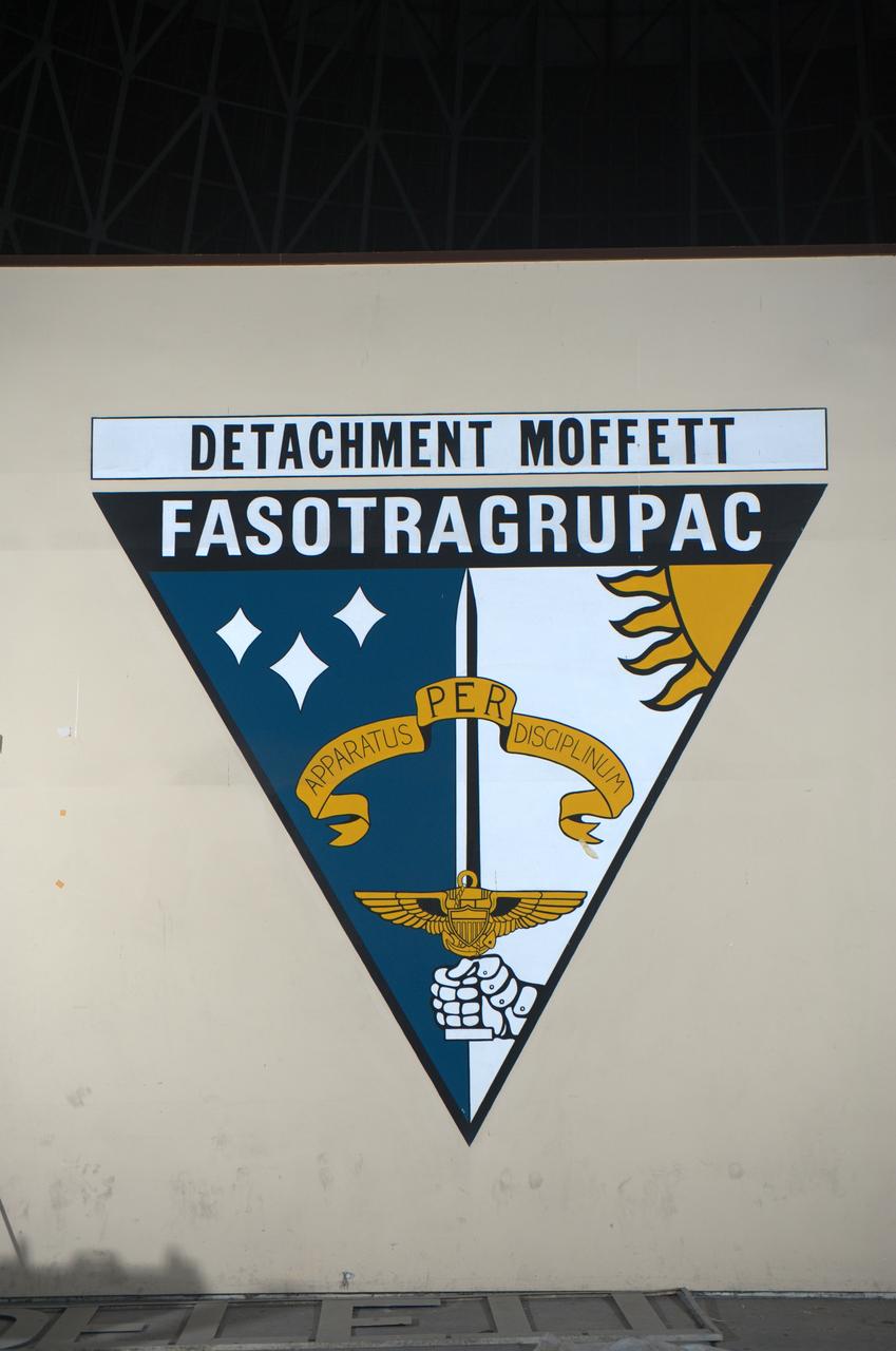 A proud Naval History. Squadron Logos in Hangar One at Moffett Federal Airfield, California.