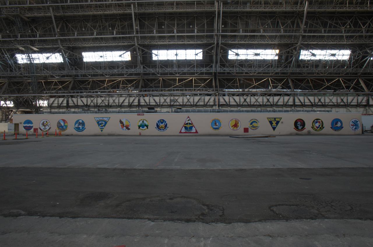 A proud Naval History. Squadron Logos in Hangar One at Moffett Federal Airfield, California.