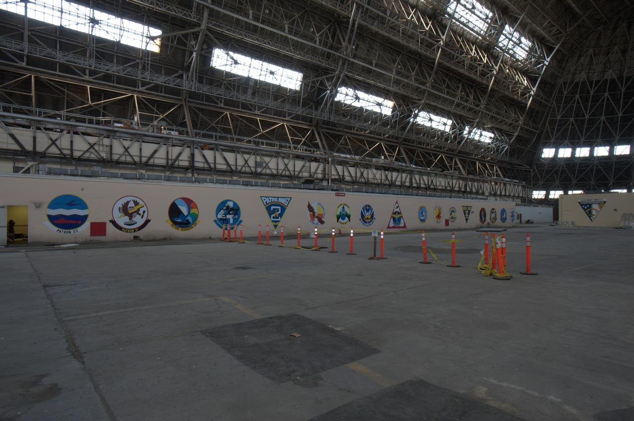 A proud Naval History. Squadron Logos in Hangar One at Moffett Federal Airfield, California.