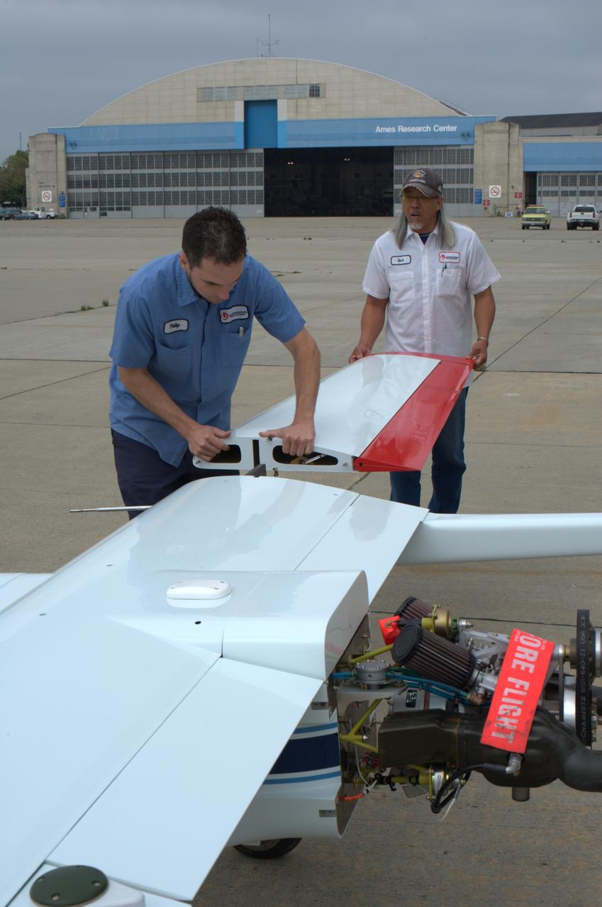 SIERRA (Systems Integration Evaluation Remote Research Aircraft) Uninhabited Aerial System (UAV plane) on the Ames flightline (aka; Sierra Unpiloted Aerial system (UAS))
