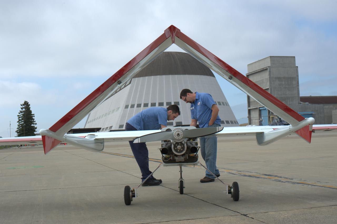 SIERRA (Systems Integration Evaluation Remote Research Aircraft) Uninhabited Aerial System (UAV plane) on the Ames flightline (aka; Sierra Unpiloted Aerial system (UAS))