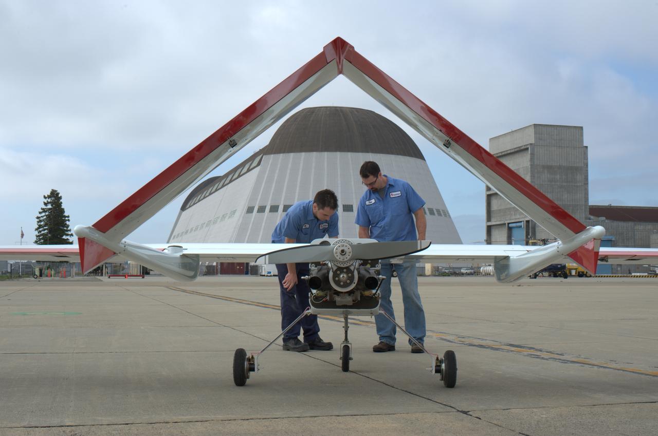 SIERRA (Systems Integration Evaluation Remote Research Aircraft) Uninhabited Aerial System (UAV plane) on the Ames flightline (aka; Sierra Unpiloted Aerial system (UAS))