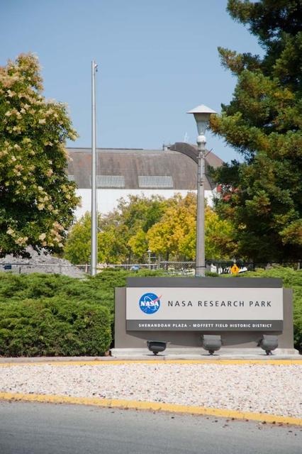 NRP (NASA Research Park) sign at the head of Shenandoah Plaza, Moffett Field Historic District as depicted on the sign
