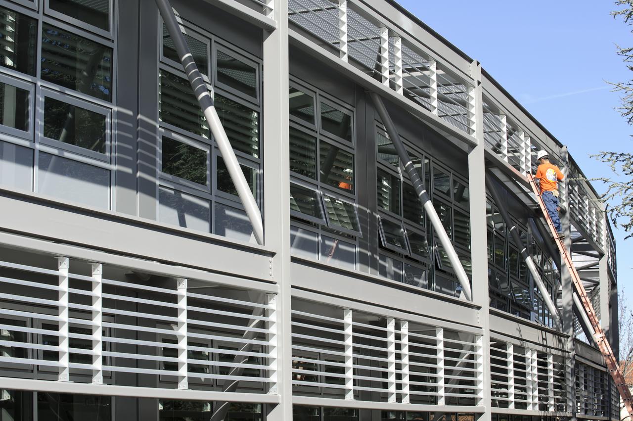 Construction of the new NASA Ames Green Building dubbed Sustainability Base located on the Ames Research Center campus at Moffett Field, CA. windows and shading
