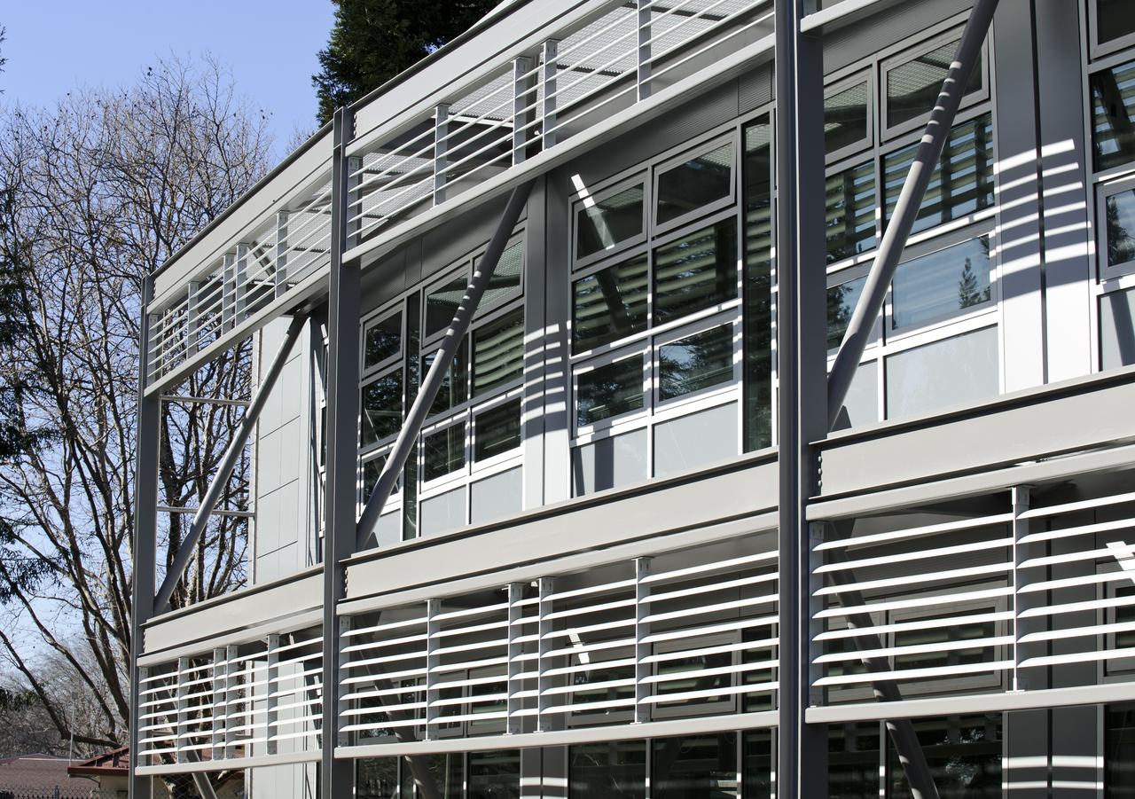 Construction of the new NASA Ames Green Building dubbed Sustainability Base located on the Ames Research Center campus at Moffett Field, CA. windows and shading