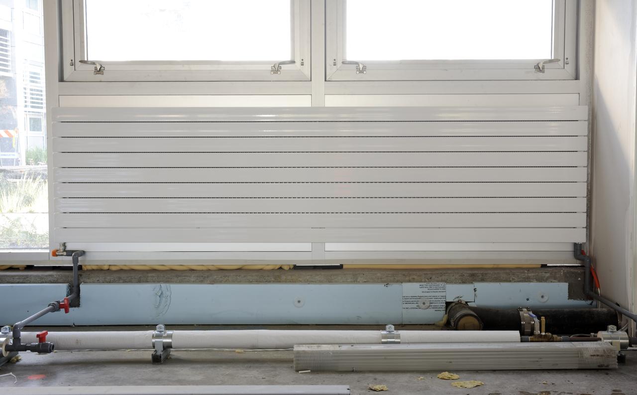 Construction of the new NASA Ames Green Building dubbed Sustainability Base located on the Ames Research Center campus at Moffett Field, CA. heating panels on walls under windows