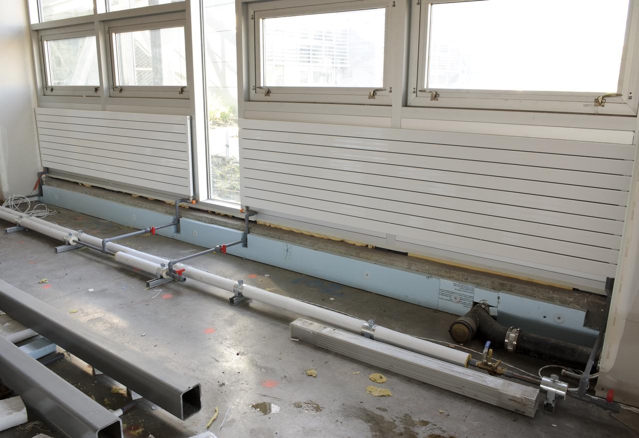Construction of the new NASA Ames Green Building dubbed Sustainability Base located on the Ames Research Center campus at Moffett Field, CA. heating panels on walls under windows