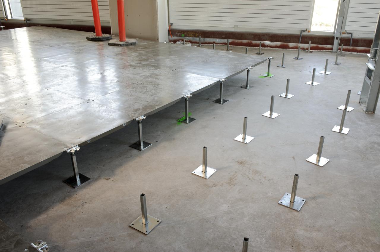 Construction of the new NASA Ames Green Building dubbed Sustainability Base located on the Ames Research Center campus at Moffett Field, CA. Raised floors for heating from beneath.